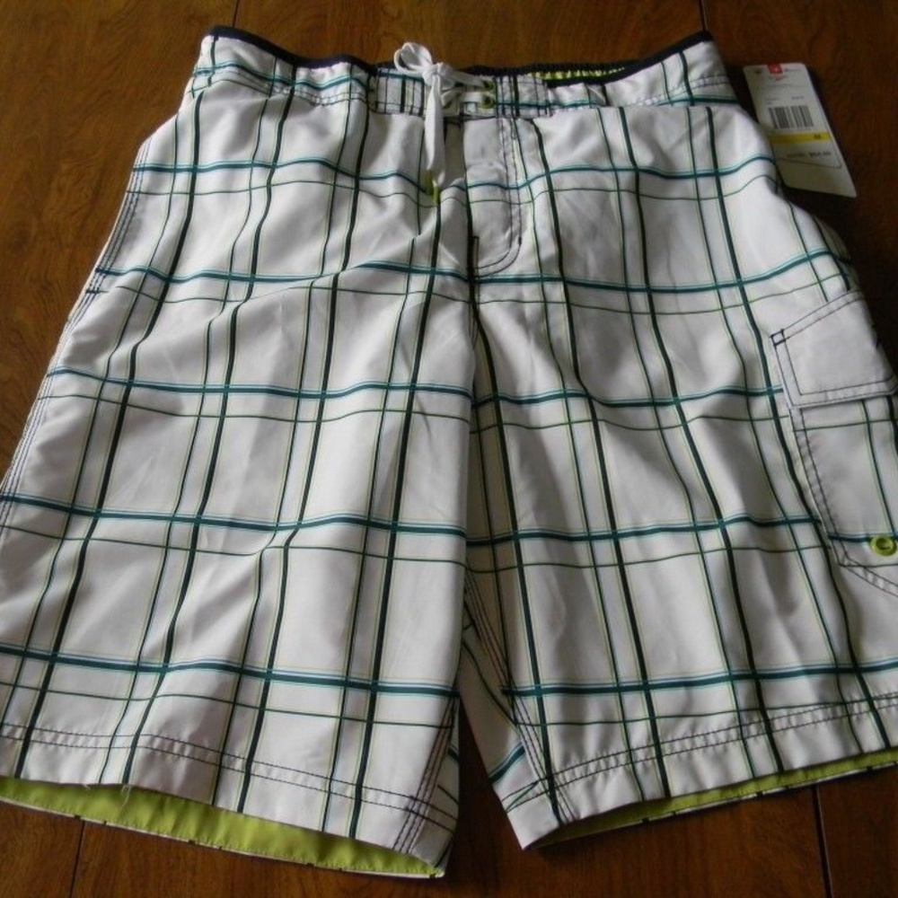 Speedo Medium White Blue Green Swim Trunks NWT